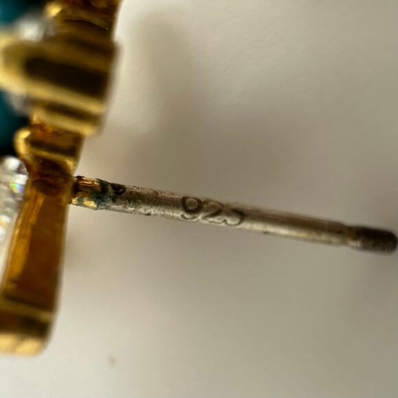 925 sterling silver gold plated clear cubic zirconia baguette turquoise earrings - Picture 6 of 8